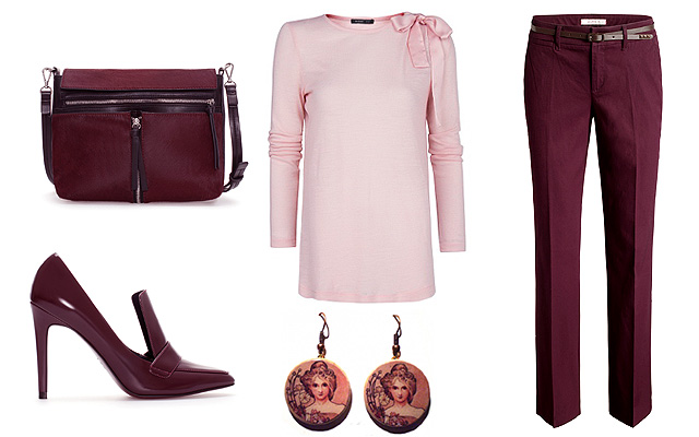Pulóver: Mango, nadrág: Esprit, táska, cipő: Zara, fülbevaló: Novadesign (Meska)