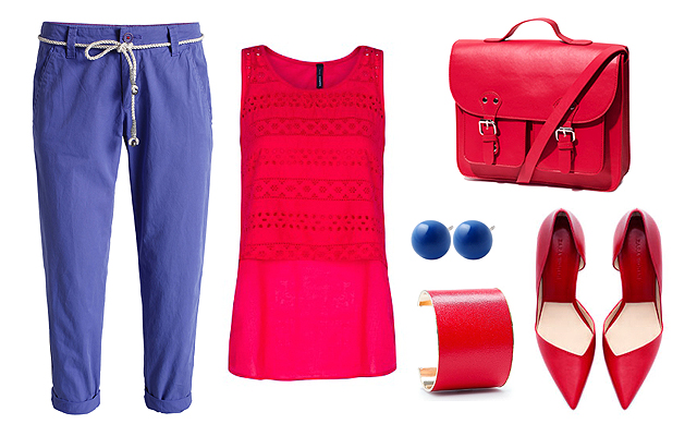 Nadrág: Esprit, felső, karkötő: Mango, fülbevaló: Bijou Brigitte, táska: H&M, cipő: Zara