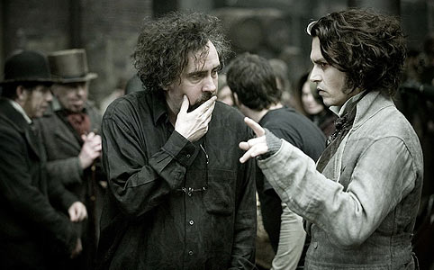 Tim Burton és Johnny Depp a Sweeny Todd forgatási szünetében